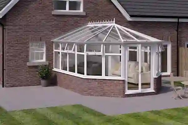 Victorian-style conservatory with a faceted bay front