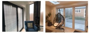 Bi-fold doors with integral blinds, two-photo view